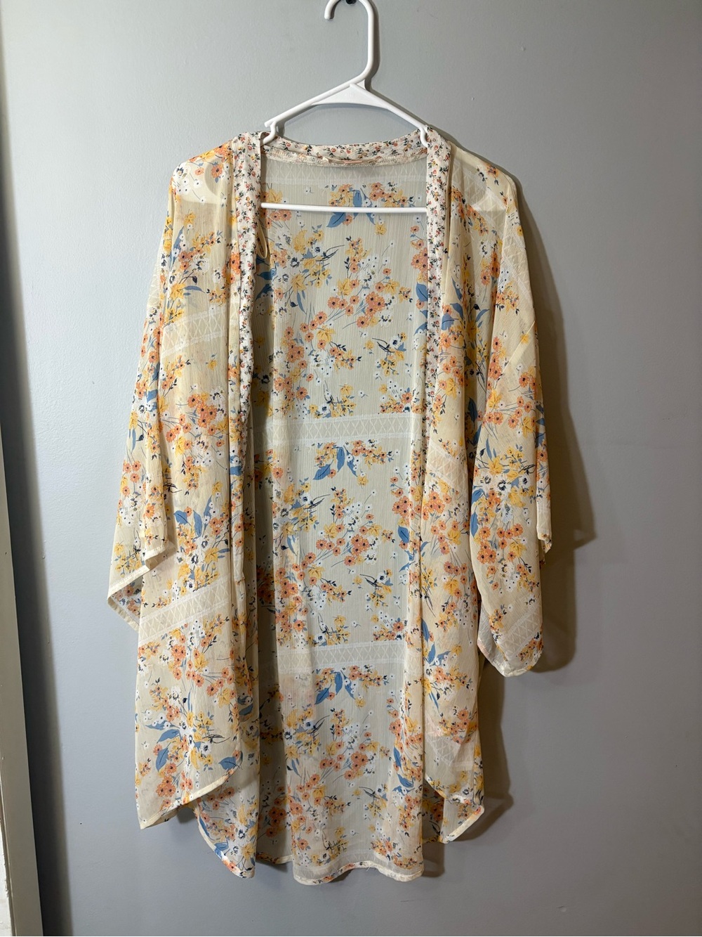 Band of Gypsies Sheer Floral Kimono Robe in Cream, Blue, Peach
